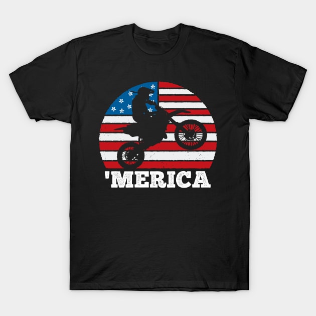 Merica Dirt Birt Vintage Sunset America USA Motorcycle T-Shirt by DetourShirts